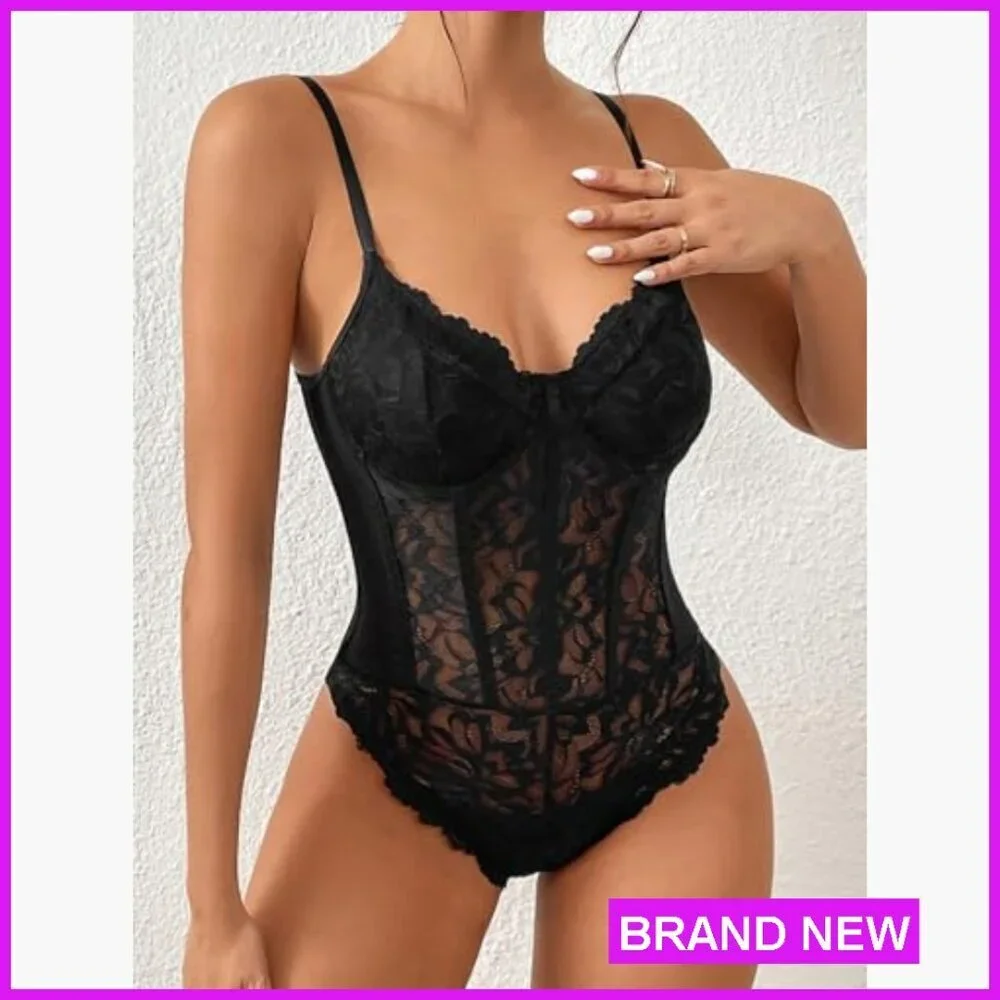 Sheer Mesh Lace Bustier Bodysuit Slim Fit Y2K Chic Shapewear Corset Top